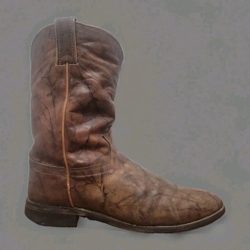 Vintage Justin 3163 Marbled Chestnut Brown Roper Western Cowboy Boot SIze 10D